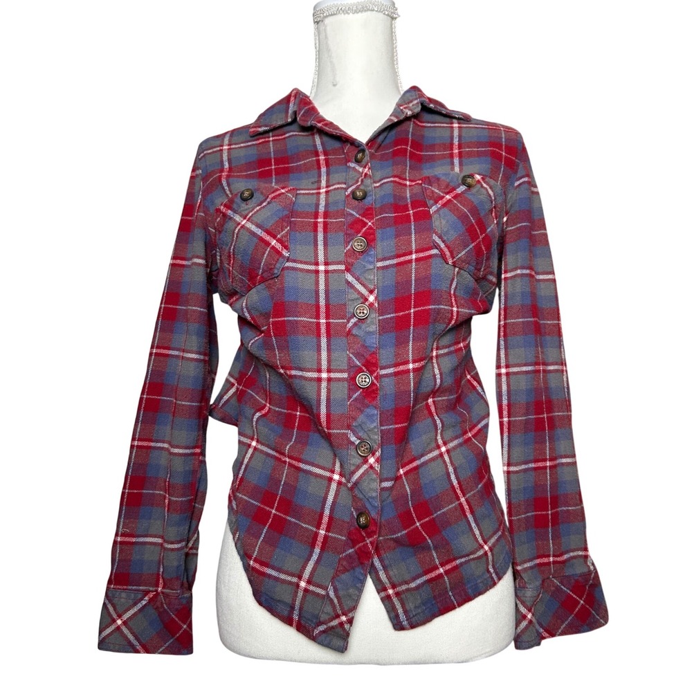 Dickies Work Flannel Shirt Womens Small Plaid Long Sleeve Button‎ Up Top